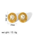 Golden spiral textured stainless steel earrings with sparkling round cubic zirconia stones - White Gemstone Gold Style (TE6781-WT-G)