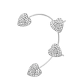 Elegant silver ear cuff featuring four heart-shaped charms with sparkling rhinestones - Silver L Style Left