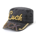 Berretto militare in denim lavato grigio scuro con scritta Luck e strass per la protezione solare - Adulto / Nero