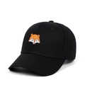 Berretto da baseball in cotone nero con ricamo volpe, cappello da sole per uomo e donna - Regolabile / Nero