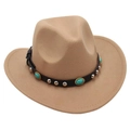 Dettaglio della trama del cappello da cowboy cammello con cinturino in pelle turchese - Taglia Unica per Bambini (54cm) / Cowboy Cammello (Turchese)