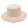 Detail view of beige wool felt fedora showing the smooth matte texture and wide brim - Off White