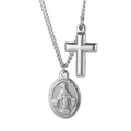 Collana in acciaio al titanio argento con pendente a croce e medaglia Maria su fondo bianco - Medaglia Miracolosa e Croce Argento (KN226471-Z)