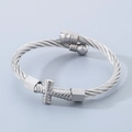 Bracciale rigido a cavo d'argento con ciondolo a croce e design aperto per donna - Argento (KB149478-KLHQ)