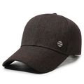 Casquette de baseball marron foncé pour hommes avec texture sergé et logo métal - Réglable / Café