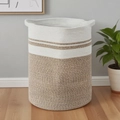 Grote geweven katoenen opbergmand in wit en beige tweekleurig ontwerp met handvaten - 38x50cm / Stijl E Wit & Gemengd Bruin