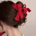 Rote gestrickte Haarklammer mit Plüschschleife und eleganter Wolltextur für Damen - Einzelne Schleife / 13cm / Rote Schleife