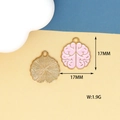 Pink brain enamel pendant with gold plating, 17mm size DIY jewelry charm for Halloween - 3 Pink Brain