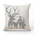 Kerst kussensloop van linnen met zilveren glitter rendier en bos silhouet patroon - Zilveren Glitter Rendier
