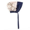Two-tone champagne gold and navy blue satin bonnet with long adjustable straps - Navy Blue
