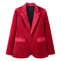 Dettaglio blazer in velluto rosso con revers in raso e tasche con patta - S / Top Rosso Vino