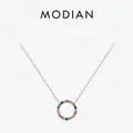 S925 sterling silver necklace with a round pendant featuring rainbow zircon stones - 925 Silver / 925 Sterling Silver