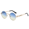 Steampunk round sunglasses with gold metal frame and blue to yellow gradient lenses - Gold Frame Blue-Yellow Gradient C39