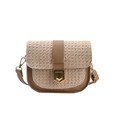 Moderna borsa a sella intrecciata da donna con finiture in pelle marrone e tracolla larga - Kaki
