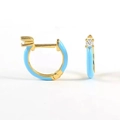 Detail of gold-plated hoop earrings featuring sky blue enamel and sparkling zircon stone - Blue
