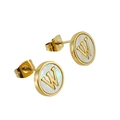 Polished 18K gold plated stainless steel stud earrings with letter W shell inlay - Letter W / Gold
