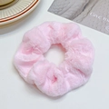Soft pink plush scrunchie for women, high elasticity hair tie for ponytails - Pink
