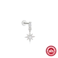 S925 sterling silver cartilage stud earring featuring an octagonal star with clear zircon - Single Platinum #3 (Star Pendant)