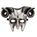 Silver-grey demon mask with large black spiral horns and elastic strap for cosplay - Silver Style (WHDB21734C)