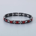 Bracelet en acier tungstène noir et argent avec cristaux rouges et aimants de soin - Base Noire Incrustée de Strass Rouges (KB186889-TS)