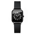 Elegante orologio al quarzo nero con quadrante quadrato e cinturino in silicone - Lancette Argento Cinturino Nero