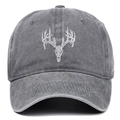 Cappello da baseball unisex in cotone lavato con ricamo teschio di cervo bianco grigio scuro - Grigio