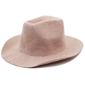 Classic peach knit fedora hat with textured weave and wide brim for summer outdoor sun protection - M (56-58cm) / Pink