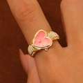 Retro golden heart watch ring with pink dial and textured band for a vintage style - Gold Pink Heart Face (3392)