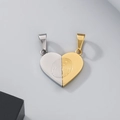 Polished stainless steel heart-shaped puzzle pendant in gold and silver with fingerprint - Steel Gold Fingerprint Heart Splicing Pendant (KP130570-HR)
