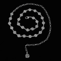 Close-up of silver metal waist chain featuring intricate hollow flower links and rose pendant - Silver Hollow Flower Rose (Style 11)