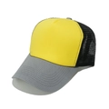 Détail de près d'une casquette trucker jaune et grise avec visière courbée - M (56-58cm) / Jaune Vif Épissure Gris Noir (D)