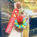 Christmas wreath keychain with red silicone strap and gold keyring 3D festive accessory - Christmas Wreath