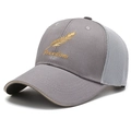 Grey mesh baseball cap with gold feather embroidery and Freedom text details - Gray