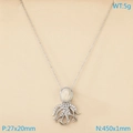 Silver octopus pendant necklace with white stone inlay and sparkling crystal accents - Steel Color (KN293645-GC)