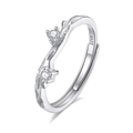 Adjustable S925 sterling silver branch ring with sparkling zircon stones in silver finish - FDJZ-362-Women's
