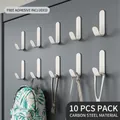Set of 10 white carbon steel S-hooks for drill-free wall mounting and home storage - 10 Pieces Pack / Slim Carbon Steel / Moonlight White