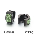 Black stainless steel hoop earrings with green rhinestones, 13x7mm stylish round design - Black-Green Stone (KE108271-TGD)