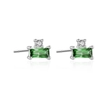 Eleganti orecchini a lobo in argento S925 con gemma verde rettangolare e zircone bianco - Argento 925 / Placcato oro bianco (Pietra verde)