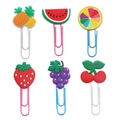 Set of 6 fruit themed silicone paper clips featuring watermelon and strawberry designs - Bookmark