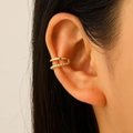 French vintage double layer golden ear cuff with smooth and rope texture bands - Hollow Double Layer Style (WG-0671) / KC Gold