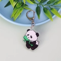 Cute panda acrylic keychain with silver metal D-ring buckle on a blue background - Food-Protecting Panda