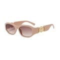 Beige hexagonal sunglasses with gold lion head detail and smoke gradient lenses - Pink Frame Gradient Tea Lens