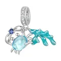 925 sterling silver blue crab and coral pendant with sparkling zirconia accents - Crab Seaweed Pendant (SCC2505)