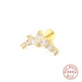 Piercing-Ohrstecker aus 925er Silber in Goldform mit Zirkonia-Steinen besetzt - Bogen/Krone (Stil 2) / Einzelstück / Gold Bogen Strass Stil