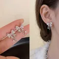 Silver bow earrings with sparkling rhinestones and delicate long star chain tassels - Silver Pave Bow Star (8# Silver Needle)