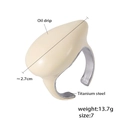 Irregular tear-drop titanium steel ring with cream oil drip finish and 18K gold plating - Size 7 Adjustable / Silver-toned White Enamel