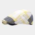 Klassieke Britse geruite pet in een geel, blauw en wit ruitpatroon voor dames - Verstelbaar / Geel Grijs Wit Geruit (Kleur 4)