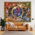 Vintage mythological zodiac tapestry with central goddess and celestial symbols on a living room wall - Retro Mythological Zodiac Style (GT2282)