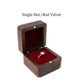 Portable walnut wood ring box with single slot and red velvet lining for jewelry storage - Red-Single Slot-Solid Lid