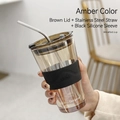 Tall Amber+Amber Lid+Stainless Straw+Sleeve
